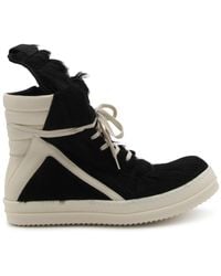 Rick Owens - Black And White Leather Geobasket Sneakers - Lyst