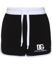Dolce & Gabbana - Black And White Cotton Blend Track Shorts - Lyst
