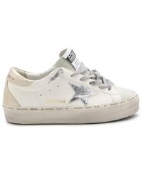 Golden Goose - White And Silver Leather Hi Star Glitter Sneakers - Lyst