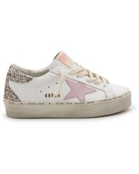 Golden Goose - White And Antique Pink Leather Hi Star Glitter Sneakers - Lyst