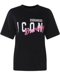 DSquared² - Black, White And Pink Cotton T-shirt - Lyst
