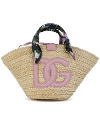 Dolce & Gabbana - Pink And Natural Raffia Kendra Small Shopping Bag - Lyst