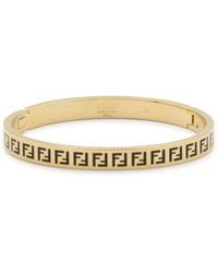 Fendi - Gold And Black Brass Ff Bracelet - Lyst