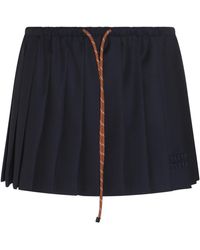 Miu Miu - Blue Wool Mini Skirt - Lyst
