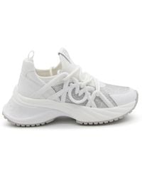 Pinko - White And Silver Leather Ariel Sneakers - Lyst