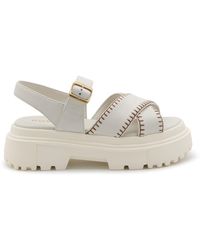Hogan - White And Brown Leather Sandals - Lyst