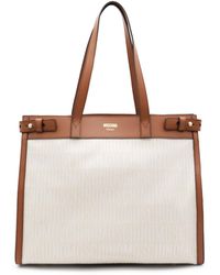 Moschino - Ivory Canvas And Leather Tote Bag - Lyst
