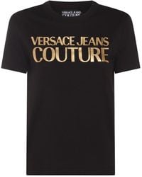 Versace - Black And Gold-tone Cotton T-shirt - Lyst
