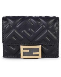 Fendi - Black Leather Trifold Mini Baguette Wallet - Lyst