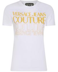 Versace - White And Yellow Cotton Blend T-shirt - Lyst
