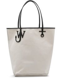 JW Anderson - Natural And Black Cotton And Leather Tall Anchor Tote Bag - Lyst