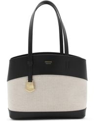 Ferragamo - Black Leather And Beige Canvas Tote Bag - Lyst