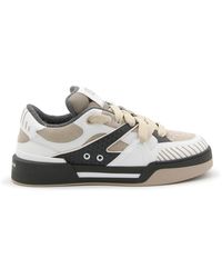 Dolce & Gabbana - Taupe And White Leather New Roma Sneakers - Lyst