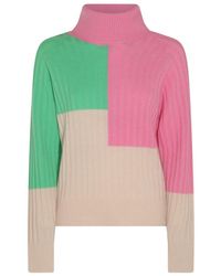 Essentiel Antwerp - Beige, Green And Neon Pink Merino Wool And Cashmere Blend Rib Knit Sweater - Lyst