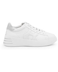 Hogan - White And Silver Glitter Leather Rebel Sneakers - Lyst