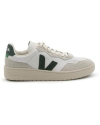 Veja - White And Green Leather V-90 Sneakers - Lyst