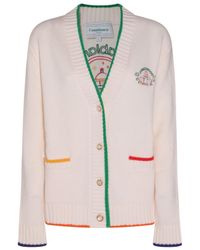 CASABLANCA - White And Multicolour Wool And Cashmere Blend Logo Cardigan - Lyst