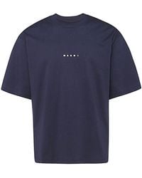 Marni - Dark Blue And White Cotton T-shirt - Lyst