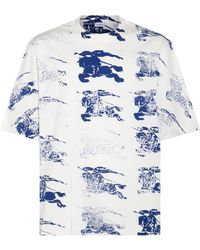 Burberry - White And Blue Cotton T-shirt - Lyst