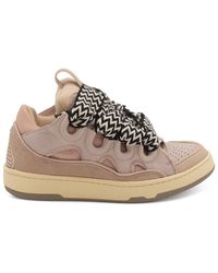 Lanvin - Curb Sneakers In Rose-pink Suede And Leather - Lyst
