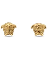 Versace - Gold Tone Metal Medusa Button Earrings - Lyst