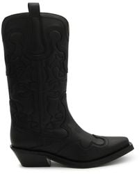 Ganni - Black Embroidered Western Boots - Lyst