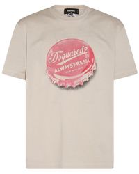 DSquared² - Beige And Red Cotton T-shirt - Lyst
