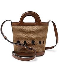Marni - Brown Raffia And Leather Tropicalia Mini Bucket Bag - Lyst