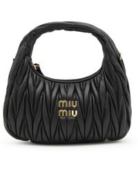 Miu Miu - Black Leather Wander Matelasse' Top Handle Bag - Lyst