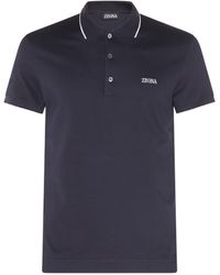 Zegna - Navy Blue And White Cotton Polo Shirt - Lyst
