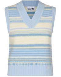 Ganni - Light Blue Wool Knitwear - Lyst