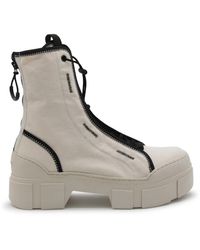 Vic Matié - Cream And Black Canvas Combat Boots - Lyst