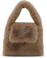 Blumarine - Camel Faux Fur Monogram B Bag - Lyst