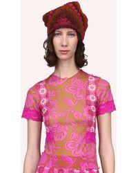 Anna Sui Utopian Gingham Mesh Skirt Neon Pink