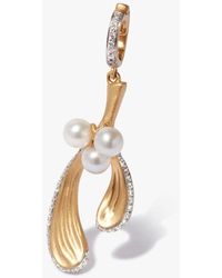 Annoushka - 18ct Yellow Gold Pearl & Diamond Mistletoe Charm Pendant - Lyst