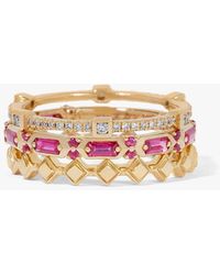 Annoushka 18ct Gold Pink Sapphire Baguette Ring Stack