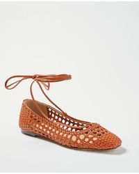 Ann Taylor Lydia Woven Leather Ankle Wrap Flats - Brown