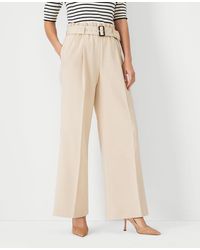 Ann Taylor The Belted Wide Leg Pant - Natural