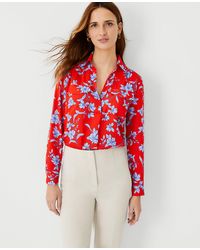 Ann Taylor Floral Camp Shirt in Orange 
