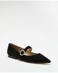 Ann Taylor Suede Pearlized Buckle Flats - Black
