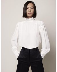 Another Tomorrow High Neck Blouse - White