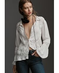 By Anthropologie - Long-sleeve Shirred Buttondown Shirt - Lyst