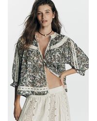 By Anthropologie - Half-Sleeve Eyelet Swing Top - Lyst