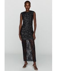 Maeve - Sequin Sheer Lace Panel Midi Dress - Lyst