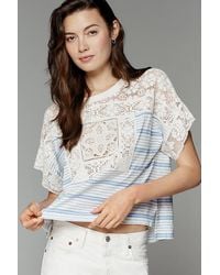 By Anthropologie - Cotton Lace Inset Boxy T-Shirt - Lyst