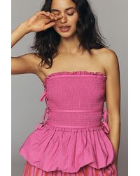 Maeve - Cotton Smocked Bubble Hem Top - Lyst