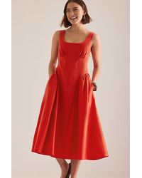 By Anthropologie - Livy Cotton-Linen Hourglass Midi Dress - Lyst
