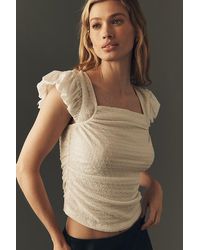 Maeve - Flutter-Sleeve Square-Neck Top - Lyst