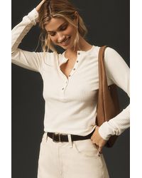 Pilcro - Andie Ribbed Henley Top By : Thermal Edition - Lyst