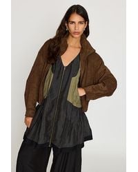 Maeve - Faux-Suede Funnel-Neck Jacket - Lyst